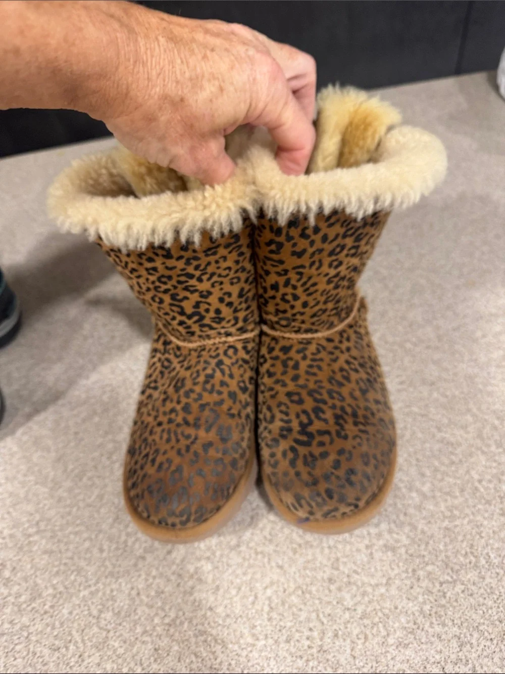 UGG Leopard Print Chestnut Suede Shearling Lined Boots